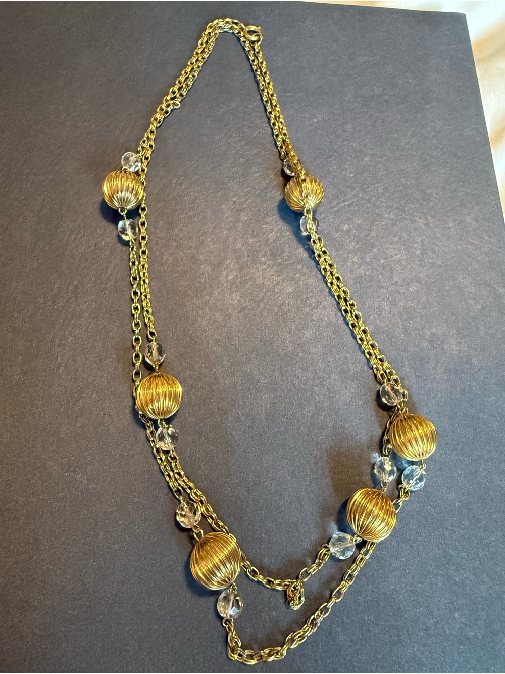 Vintage Gold Tone Necklace With Clear and Gold Accents